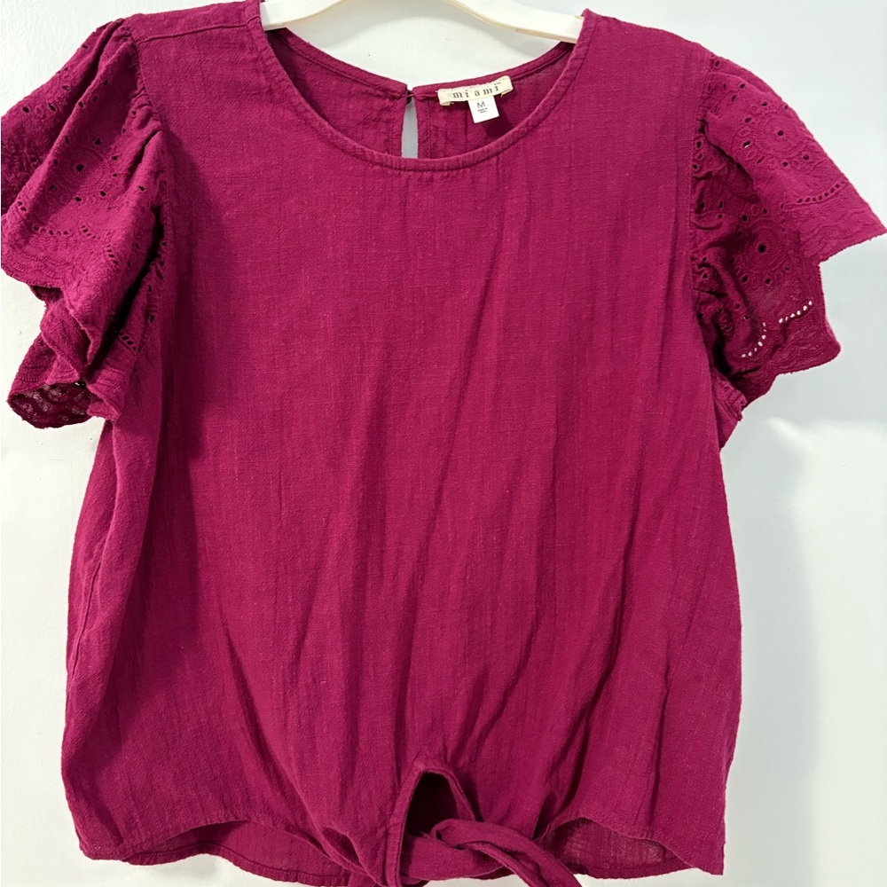 Miami Fuchsia Eyelet Sleeve Blouse